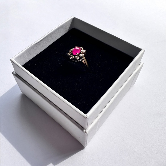 antique cabochon ruby diamond cluster signet ring gold vintage edwardian 5.5 - Picture 4 of 9